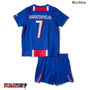 Paris Saint-Germain Khvicha Kvaratskhelia #7 Prima Maglia Bambino 2026-27 Manica Corta (+ Pantaloni corti)